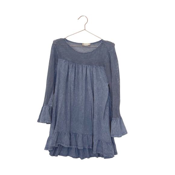 Altar’d state washed out blue tunic with netting flare sleeve babydoll large - Picture 1 of 6